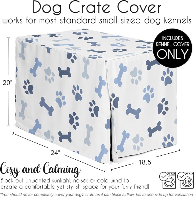 Sweet Jojo Designs 24in. Small Dog Crate Cover (Bones and Paw Prints) for Boys Pet Cage, Kennel Covers (Modern, Cartoon, Doggy, Puppy, Neutral, Paws Print, Whimsical, Slate Navy Blue and Off White) - Image 5