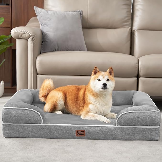 EHEYCIGA Orthopedic Dog Beds Large Sized Dog, Waterproof Memory Foam Pet Bed with Sides, Non-Slip Bottom Large Pet Bed with Washable Removable Cover, Grey | Non-Slip Bottom and Egg-Crate Memory Foam XL Dog Couch Bed with Washable Removable Cover, Grey - Image 9