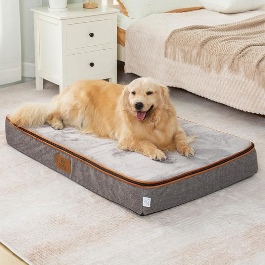 LIORCE Orthopedic Memory Foam XXL Dog Bed - 6" Thick Beds for Extra Large Sized Dog - Waterproof Removable Washable Cover & Wrap-Around Zipper - Ultimate Comfort & Easy Maintenance, Light Grey by LIORCE