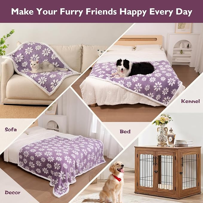 Cute Waterproof Blanket for Dog Cat or Adult, 50"x60", Purple | 3D Textured Flower Pet Blanket for Bed Couch Sofa, Soft Liquid Pee Proof Pet Furniture Protector - Image 4