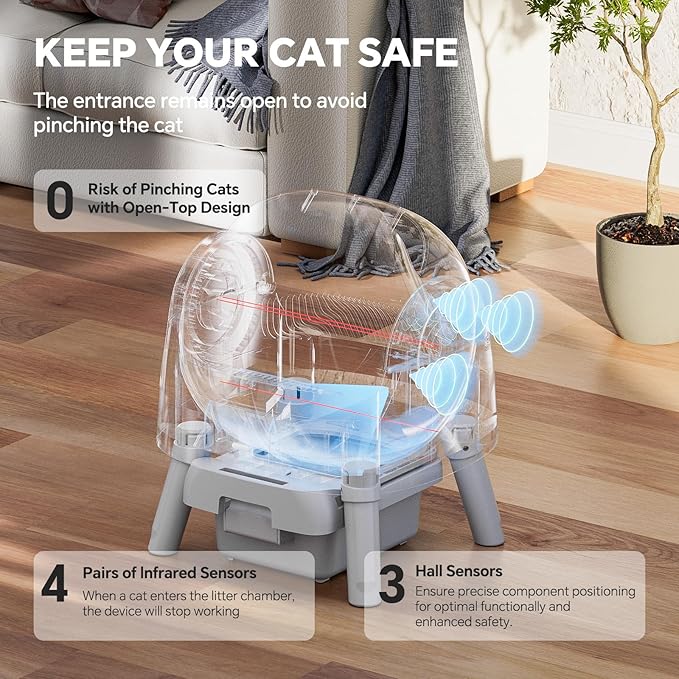 Mimfam Automatic Self Cleaning Litter Box, with 4 Pairs Infrared Senor, Open-Top Design for Multi-Cat Homes, Comes with Liner Bags and Cat Litter Mat, Grey - Image 3