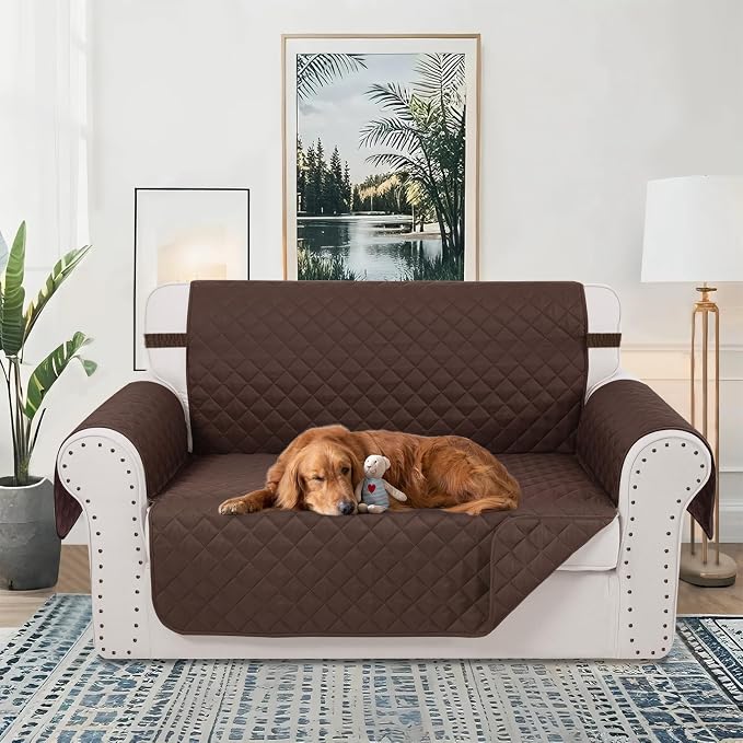 Reversible 45" Small Loveseat Sofa Covers, Chocolate | Loveseat Covers for Dogs Water Repellent, Friendly Furniture Protector with Elastic Straps for Living Room - Image 2