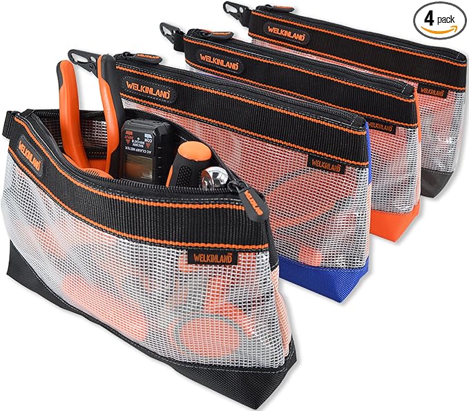 WELKINLAND Clear Tool Pouch, 4PCS Tool pouches, 13" Tools pouch, Zipper tool pouch, Tool pouch bag, Tool bag organizer, Small tool bag, Small tool pouch, Small tool bags, Tool pouches with zipper by WELKINLAND