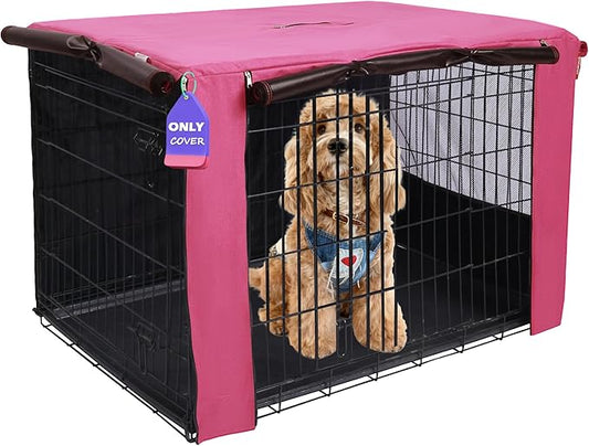 HiCaptain Breathable Dog Crate Cover 30 Inch, Durable Heavy Duty Kennel Cover, Dual Zippered Panels, Windproof Waterproof UV-Resistant(Pink) by HiCaptain