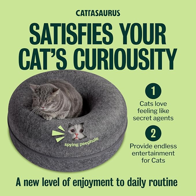 Cattasaurus Peekaboo Cat Cave Donut for Multiple & Large Cats up to 30-45 lbs, 3-in-1 Self Warming Cat Bed, Tunnel & Scratcher for Indoor Cats, Washable & Detachable (Light Gray + Dark Gray, Large) - Image 8