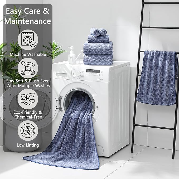 Ycosy 18 Piece Bath Towels Set,100% Microfiber Family Bathroom Towel with Hanging Loops-6 Bath Towels,6 Hand Towels,6 Washcloths,Quick Dry Highly Absorbent Shower Towel for Bathroom,Hotel,Spa-Navy - Image 6