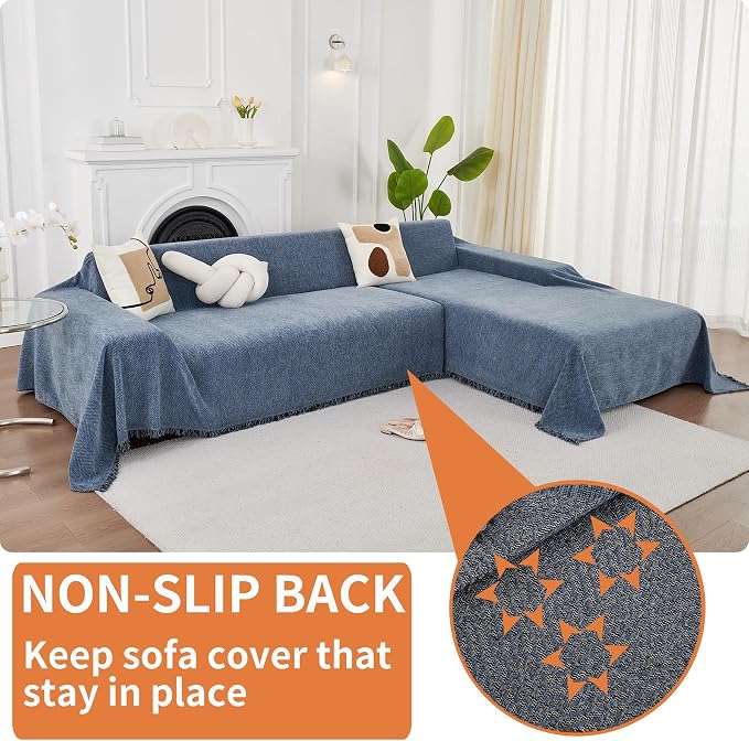 HAOMAIJIA Sectional Couch Covers L Shape 2 Pieces Washable L Shaped Couch Covers for Sectional Sofa Non Slip Couch Cover Blanket for Dogs Pet Friendly Furniture Protector (Blue, 71"x102" + 71"x118") - Image 3