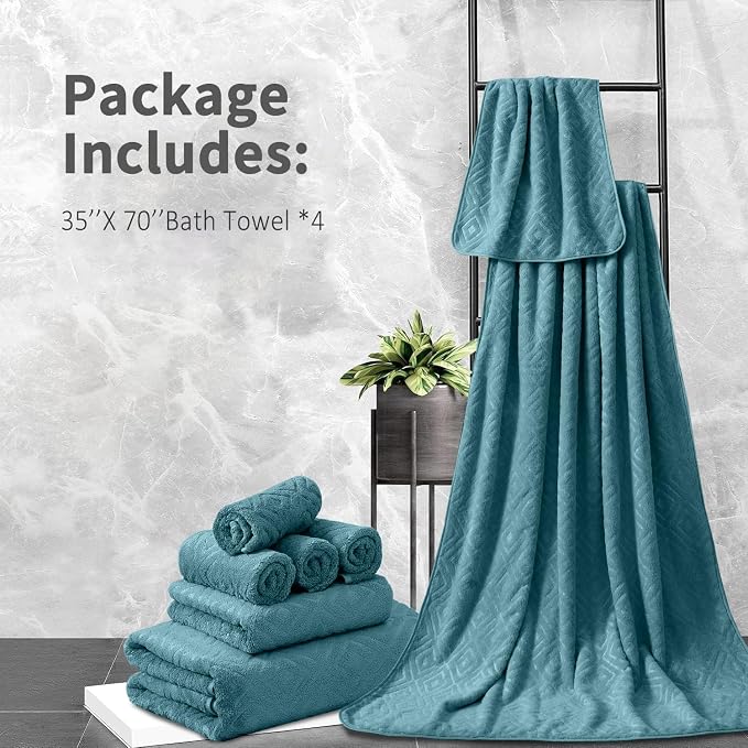 Bath Towel Set of 4 Extra Large Bath Sheet 35"x70" Oversized Bath Towel Soft Microfiber Bathroom Towel for Adults Highly Absorbent Quick Dry Towel for Bathroom,Hotel,Shower Bath Sheet Turquoise - Image 7