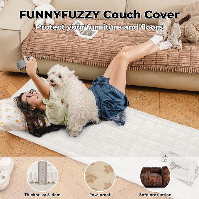 FUNNY FUZZY Pet Couch Covers for Sofa, Washable Dog Couch Cover Protector for Dogs, Flannel Couch Covers for Dogs Pet Friendly Pets Mat Bed (White, 19.7"x19.7") - Image 4