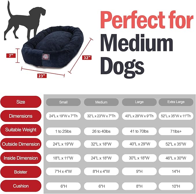 Majestic Pet 32 Inch Micro Velvet Calming Dog Bed Washable – Cozy Soft Round Dog Bed with Spine for Head Support - Fluffy Donut Puppy Mat 32x23x7 (inch) Medium – Navy - Image 3