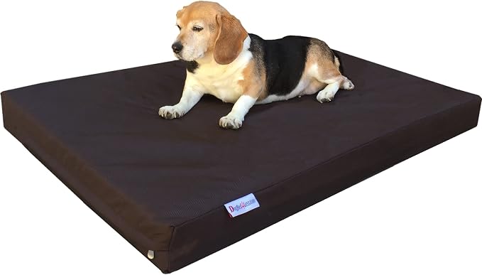 Dogbed4less Ultimate Memory Foam Dog Bed, Orthopedic Joint Relief for Small Medium to Extra Large Dogs with Waterproof Liner and Durable Machine Washable Pet Bed Cover, Ballistic in Brown, Large 37x27 by Dogbed4less