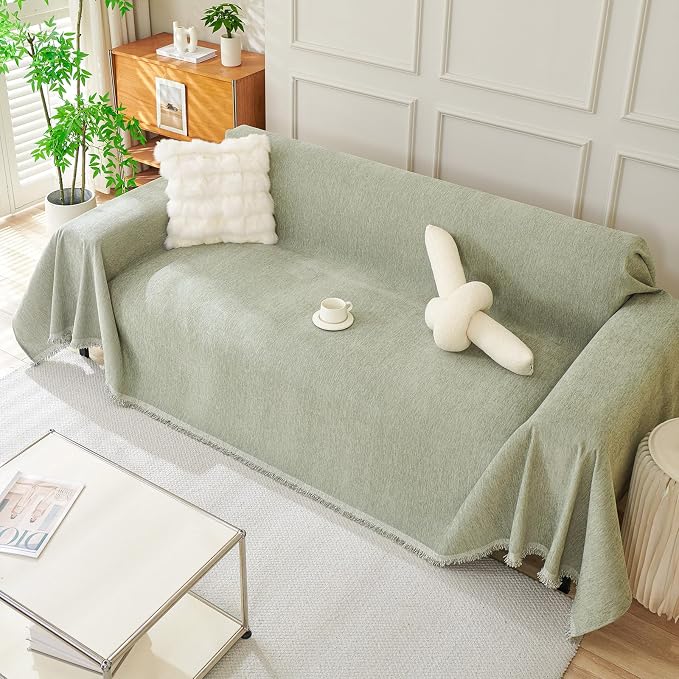 DREAMINGO Sofa Covers Washable Thick Chenille Couch Cover for 3 Cushion Couch Sofa Multi-Use Couch Cover Blanket Modern Pet Furniture Protector Sectional Couch Slipcover 71"x150", Sage Green - Image 7