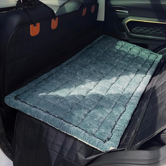 Backseat Pet Bed Mat, Truck Plaid Dog Bed for Car Back Seat, Deluxe Dog Seat Covers, Non-Slip Travel Pet Mat, Fit for Backseat Extenders and Trucks SUVs (Blue, 24.8x54 inch)