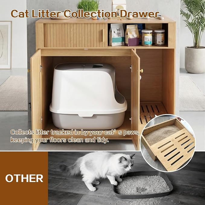 43“ Cat Litter Box Enclosure with Litter Drawer | Large Hidden Litter Box Cabinet,Indoor Cat Washroom Furniture with storage space and ventilation holes - Image 4
