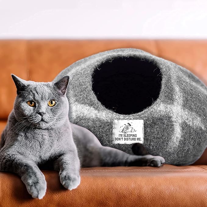 Woolygon Premium Felt Cat Cave Bed – Wool Kitty Beds Handcrafted Kitten Caves Bed for Indoor Cats - Made from Merino Wool, Foldable Cat Hideaway Covered Cat House Pod (Hide & Seek) - Image 7