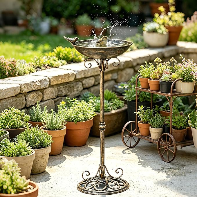 27.6" H Cast Iron BirdBaths for Outdoors,Metal Bird Bath for Outside | Standing Bird Feeder,Home Garden Lawn Yard Decorations - Image 8