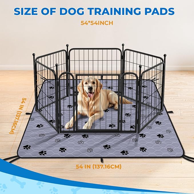 Fostanfly Washable Pee Pads for Dogs, Ultra-Absorbent, 54"x54"-2 Pack, Gray | Reusable Potty Pads, Non-Slip, Leak-Proof, Large Pee Pads for Puppy Training, Whelping, Crate and Playpen with 8 Tie Straps - Image 2