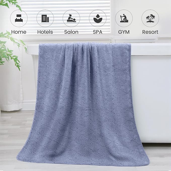 JML Microfiber Bath Towels, Ultra Soft, Super Absorbent, Fast Drying, No Fading, Large Body Towel Set for Shower, Gym, Sauna, Sport, Travel, Fitness, SPA,Yoga (Coral Fleece Blue, 30 in x 60 in) - Image 8