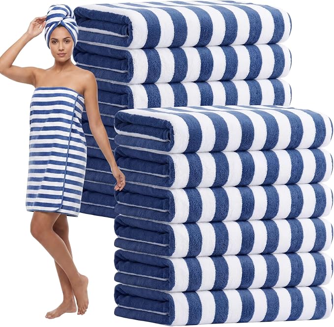 SmoothNovelty 12 Pack Microfiber Bath Towels Bulk 30'' x 70'' Oversized Beach Towel Extra Large Big Shower Body Sheet Highly Absorbent Soft Drying for Pool Bathroom Salon Hotel Party (Hazy Blue) by SmoothNovelty