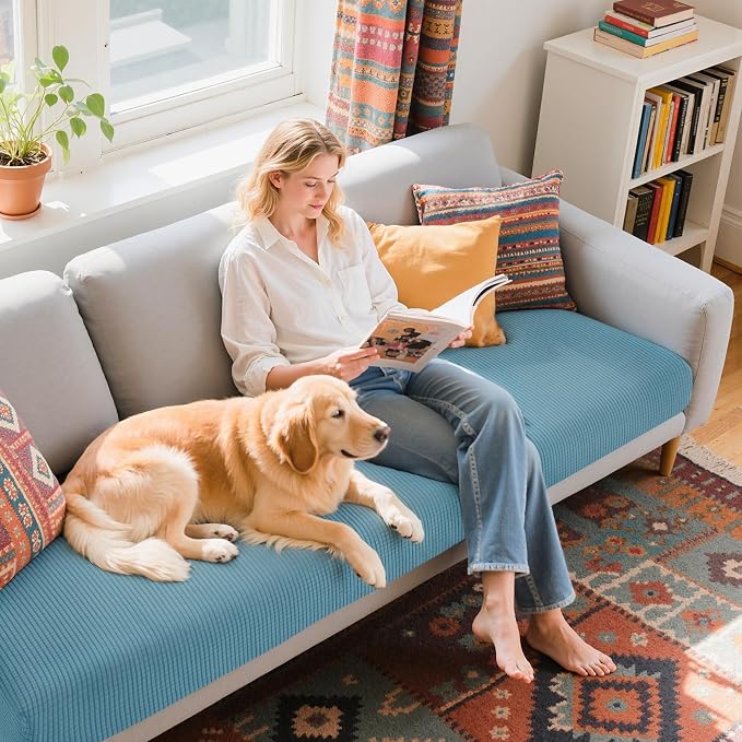 Hokway Couch Cushion Covers Stretch Cushion Covers Sofa Seat Cushion Slipcover Cushion Protector(SmokyBlue, Large) - Image 6