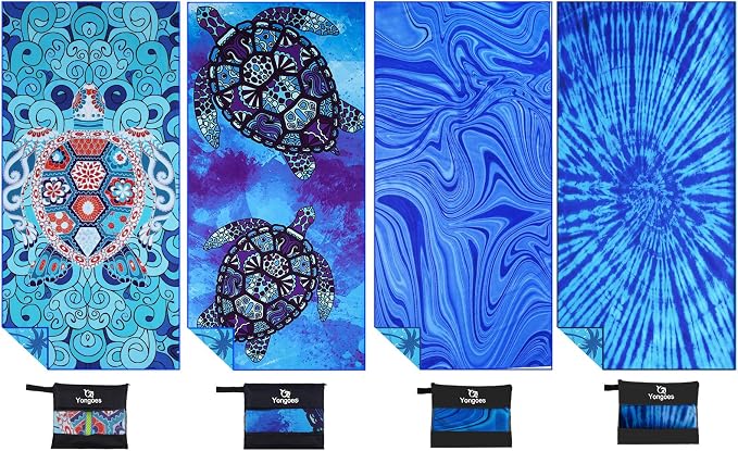 Yongoes 4 Pack Microfiber Beach Towel Oversized 71x32 Blue Multipack Bulk | Lightweight Thin,Sand Free,Super Absorbent Quick Dry Large Towels for Swim Pool Bath Travel Vacation Accessories Essentials by Yongoesbeachtowel