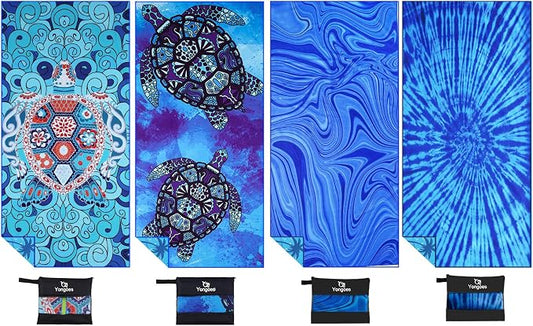 Yongoes 4 Pack Microfiber Beach Towel Oversized 71x32 Blue Multipack Bulk | Lightweight Thin,Sand Free,Super Absorbent Quick Dry Large Towels for Swim Pool Bath Travel Vacation Accessories Essentials by Yongoesbeachtowel