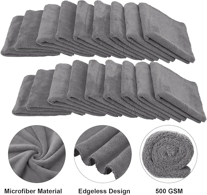 Shimeyao 30 Pcs 16 x 16 Inch Microfiber Towels for Cars, 500 GSM Edgeless Plush Car Detailing Towels, Lint Free Scratch Free Cleaning Cloths for Drying, Washing, Polishing, Waxing, Auto & Home (Gray) - Image 3