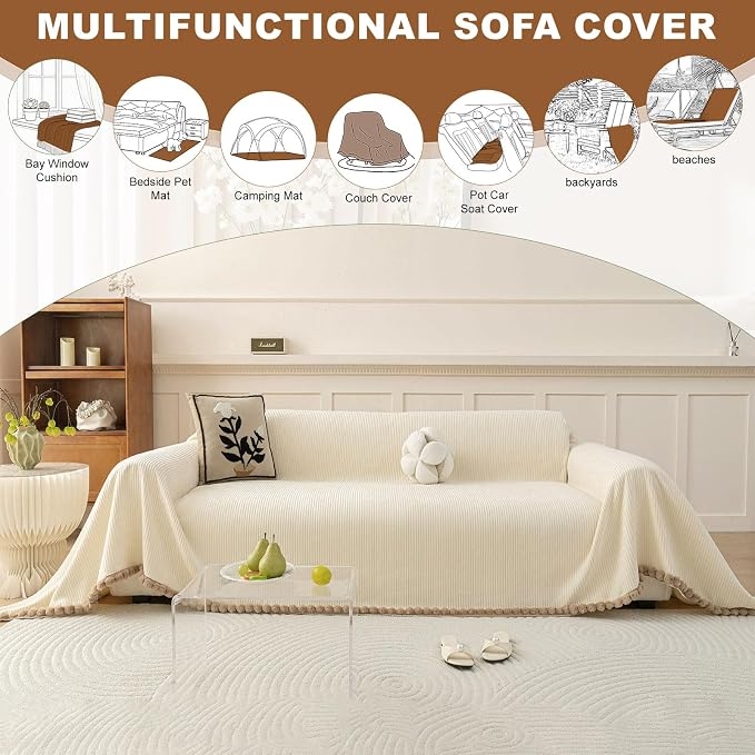 ROOMLIFE Boho Couch Covers for Sofa Washable for 2 Cushion Couch Chenille | Furniture Protector Sofa Couch Cover for Dogs, Soft Breathable Sofa Slipcover, Couch Throw Blankets with Tassels 71''X118'' - Image 8