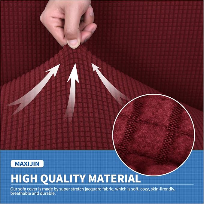 MAXIJIN 3 Piece Couch Covers for 2 Cushion Couch Super Stretch loveseat Sofa Cover for Dogs Pet Proof Furniture Protector Non Slip Couch Slipcover Washable (Wine Red, 71"-91"(2 Cushions)) - Image 3
