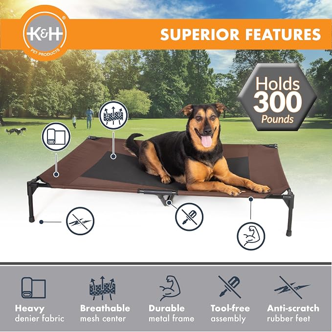 K&H Outdoor Elevated Dog Bed - Cooling Raised Dog Bed for Extra-Large & Giant Pets, Breathable Mesh Center Hammock Design, Indoor/Outdoor Washable Cover, Portable Metal Frame, Chocolate, Jumbo 56x38 - Image 2