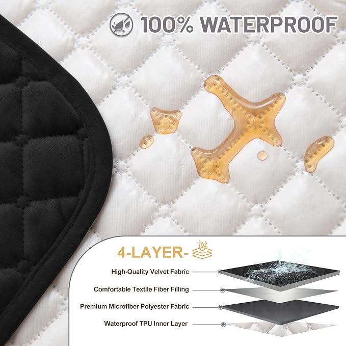Sectional Couch Covers for Dogs 100% Waterproof Corner L Shaped Sofa Cover Pet Friendly Velvet Washable Anti Slip L Shape Modular Sofa Slipcover Protector with Pockets (Black, Small) - Image 3