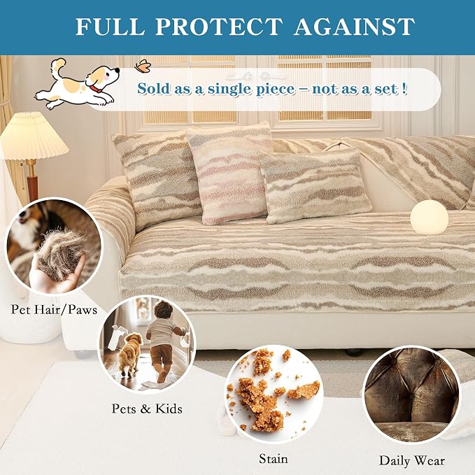 MYSKY HOME Couch Cover for Dogs Washable Sectional Sofa Cover for 3 Cushion Couch Sofa Furniture Protector Non-Slip L Shaped Stripe Patterned Slipcovers for Pets, 35" x 82" 1 Pack - Image 3