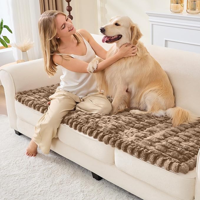 Waterproof Dog Couch Cover, Non Slip Pet Sofa Protector, Thick Fuzzy Couch Cover for Dogs, Machine Washable Furniture Protector, Scratch Resistant Pet Couch Mat(Leather color, 28" x 71"/70 x 180cm) - Image 9