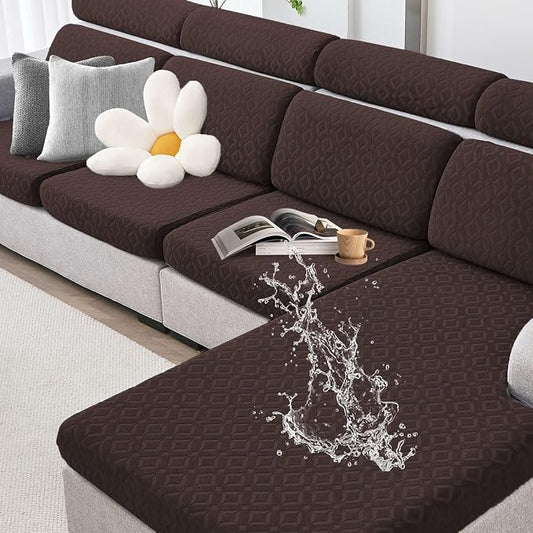 Genina Waterproof Sectional Couch Covers Non Slip Sofa Cushion Covers | L Shape Sectional Fit,Chaise Cover,Stretch Jacquard Fabric,Pet Hair & Scratch Protection,Furniture Protector,Washable by Genina