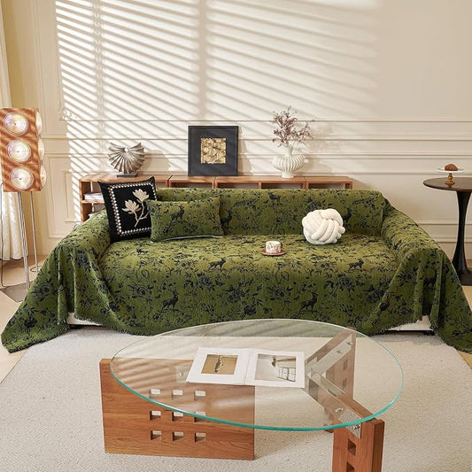 STACYPIK Botanical Floral Print Sofa Cover for Dogs, Vintage Jacquard Green Couch Cover for 3 Cushion Couch, Non Slip Couch Protector for Loveseat, Pet Friendly Sectional Slipcover Washable-71X134IN by STACYPIK