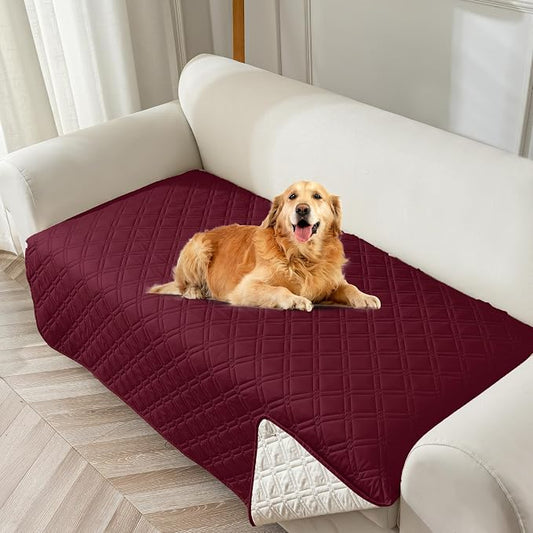 Genina Waterproof Couch Cover, Washable Anti-Slip 86.6 inch Sofa Covers with 4 Cushions, Sectional Couch Covers for Pets Friendly, Sofa Slipcovers for Dogs Cats, (86inch/Burgundy) by Genina