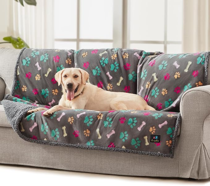 Luciphia Waterproof Pet Blankets for Couch Sofa Bed Cover Cat Liquid Pee Proof Washable Soft Fluffy Large Dog Blanket Reversible Furniture Protection Puppy Grey Bone Thicken Large（65" x 57"） | Soft Print Pet Blanket Washable Pee Proof, Furniture Protec... by luciphia