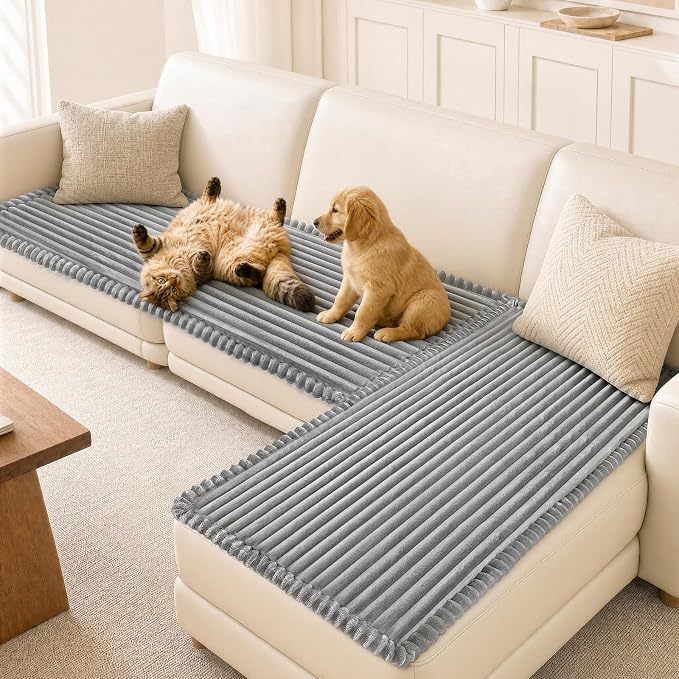 NAISI Pet Couch Covers for Sofa with Thick Filling and Non-Slip Bottom Sectional Sofa Covers Washable Friendly for Pets(2pcs/27.5"x59"+27.5"x70.8",Light Grey) by NAISI