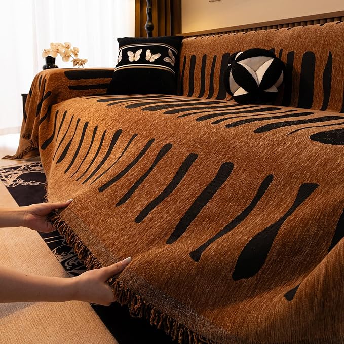 VClife Aztec Couch Cover for Sofa, Thick Plush Jacquard Couch Cover for Sectional Sofa, Breathable Washable Sofa Slipcover for Dog, Bohemian Moroccan White Pumpkin Slip Cover 71"X134" - Image 6