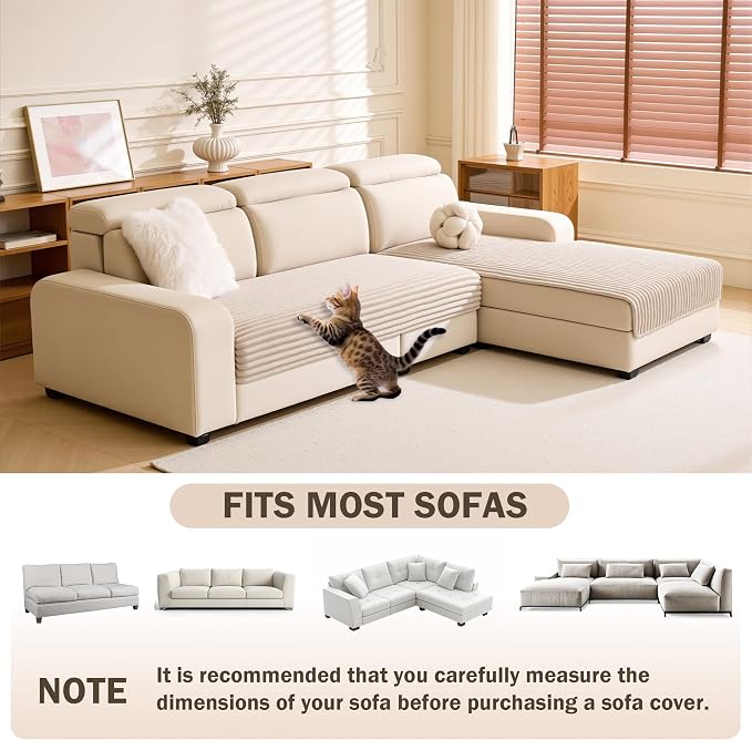 MEETSKY 100% Waterproof Sectional Couch Covers for Dogs, 2 Pieces Non Slip Couch Covers for Sofa L Shape, Washable Sofa Cover for 3 Cushion Couch,Dog Mat for Couch,Khaki,XXX-Large, 35"x70.9"+35"x82.7" - Image 2