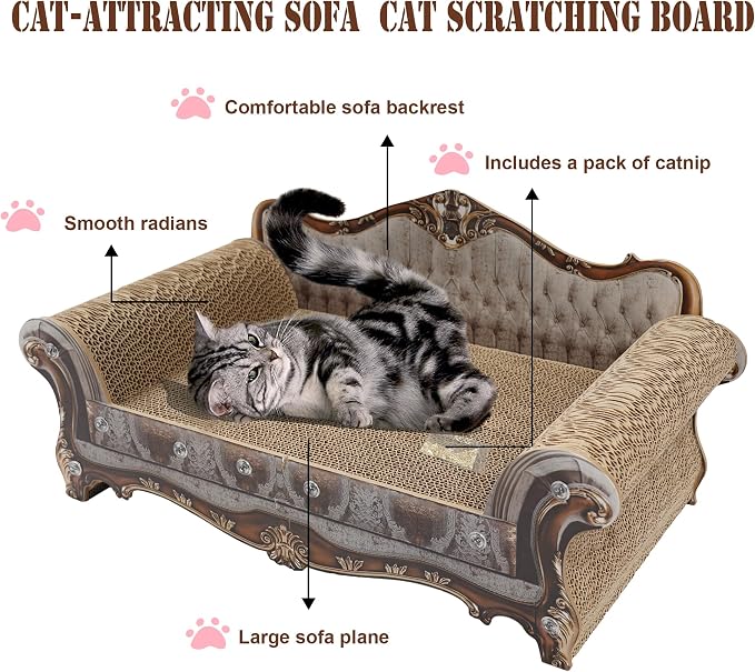 COOZMENT Sofa Shaped Scratching Couch,Thick Scratching Cardboard, Lounge Bed for Indoor Rest&Play, Sofa Scratcher Pad (23 "L X 12.2" W X 10.6 "H) - Image 5