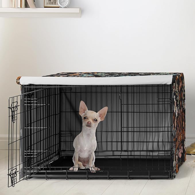Sweet Jojo Designs 24in. Small Dog Crate Cover (Black Boho Wildflower) for Girls Pet Cage, Kennel Covers (Vintage, Floral, Leaves, Botanical, Paisley, Flower, Bohemian, Farmhouse, Orange, Blue, Teal) - Image 2