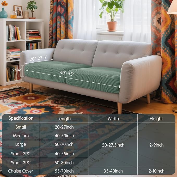 Hokway Stretch Couch Cushion Covers, 2 Piece Individual Sofa Cushion Slipcovers，Jacquard Sofa Seat Slipcover Set, Non-Slip Protector for Cushion (Celadon,Small-2PC) - Image 3