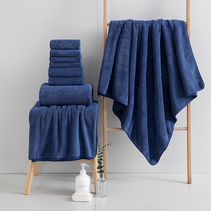 18 Piece Microfiber Bath Towels Set - 6 Bath Sheets,6 Hand Towels And 6 Washcloths,Soft Family Towels,Highly Absorbent Bathroom Towel,Quick Dry Shower Towel Luxury Towels For Hotel Spa Dorm-Navy Blue - Image 2