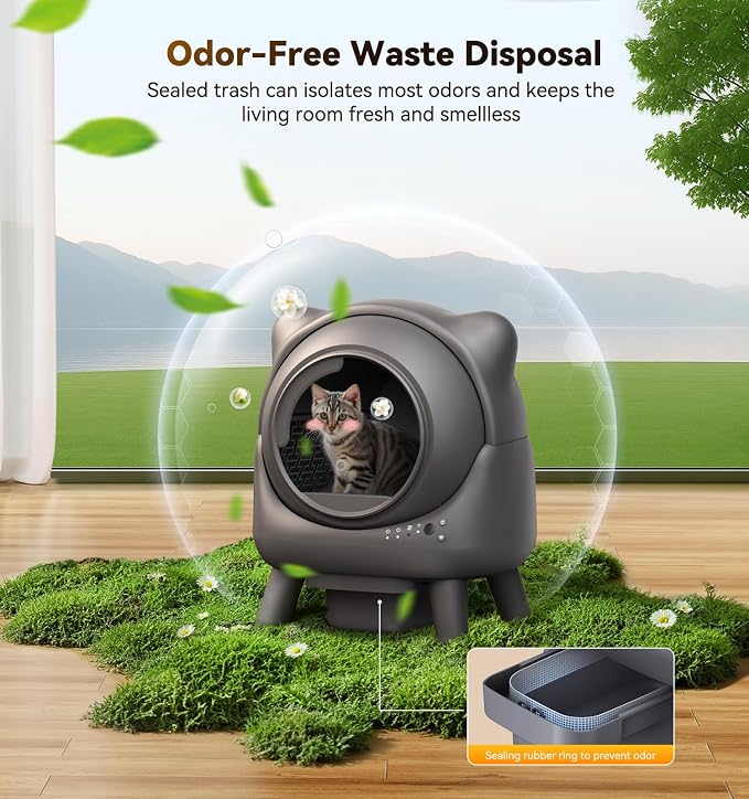 Automatic Litter Box, FEELNEEDY Self Cleaning Litter Box, Odor Control Robot, Cat Ears Design, 65L APP Real-Time Monitor, Cat Litter-Boxs for Multiple Cats, Safety Sensors, with 1 Trash Bag - Image 3