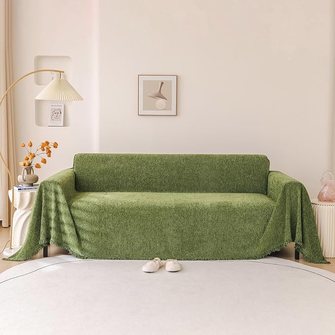 VClife Couch Cover for Dog Green Sofa Covers for Sectional Sofa, Non Slip Chenille Sofa Slipcover Protector with Tassel, Boho Chic Couch Cover Throw Washable Furniture Couch Protector, 71"X118" - Image 7