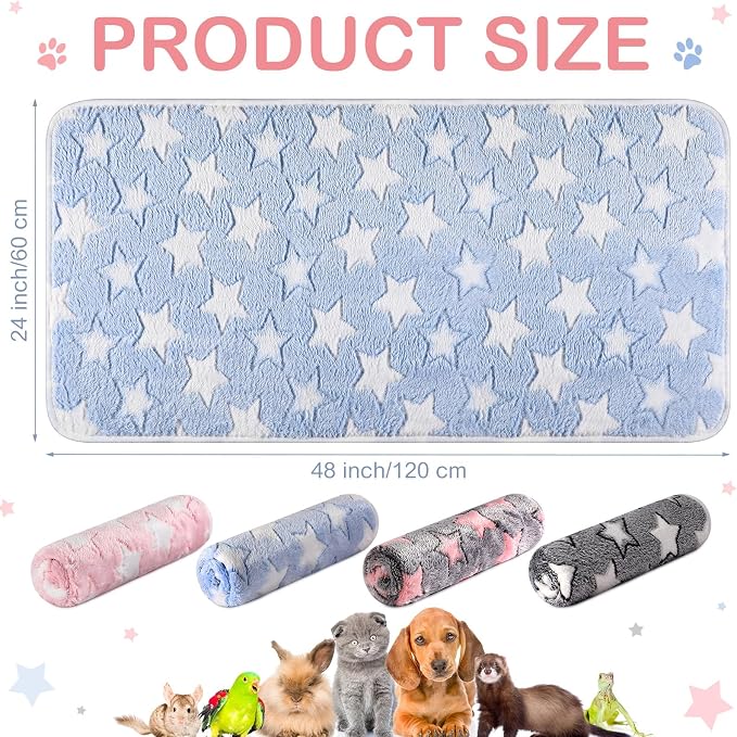 Reginary 4 Pcs Waterproof Guinea Pig Blankets Washable Small Animal Fleece Bedding Absorbent Guinea Pig Cage Liners Reusable Training Pee Pad Pet Sleep Mat for Hamster(Cute Star Pattern,24 x 47 Inch) - Image 2