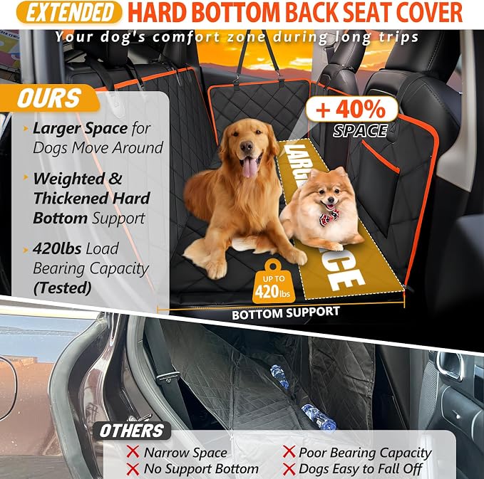 Back Seat Extender for Dogs-Large Space, Dog Car Seat Cover Hard Bottom Holds 420lb, Sturdy Backseat Extender for Dogs, Upgraded Waterproof Pet Car Bed Dog Hammock for Car, SUV, Truck, Orange - Image 2