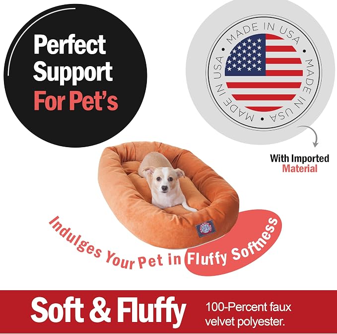 Majestic Pet 32 Inch Micro Velvet Calming Dog Bed Washable – Cozy Soft Round Dog Bed with Spine for Head Support - Fluffy Donut Puppy Mat 32x23x7 (inch) Medium – Orange - Image 2