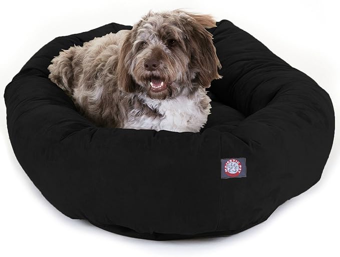 Majestic Pet 52 Inch Suede Calming Dog Bed Washable – Cozy Soft Round Dog Bed with Spine Support for Dogs to Rest Their Head - Fluffy Donut Dog Bed 52x35x11 (Inch) - Round Pet Bed X- Large – Black by MajesticPet